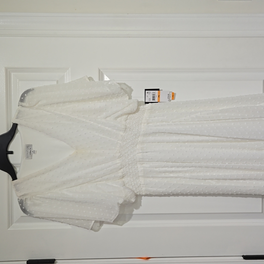 ROBBIE BEE PETITE V NECK CHIFFON SHORT SLEEVE FIT AND FLARE DRESS  PS OFF WHITE - Picture 9 of 15